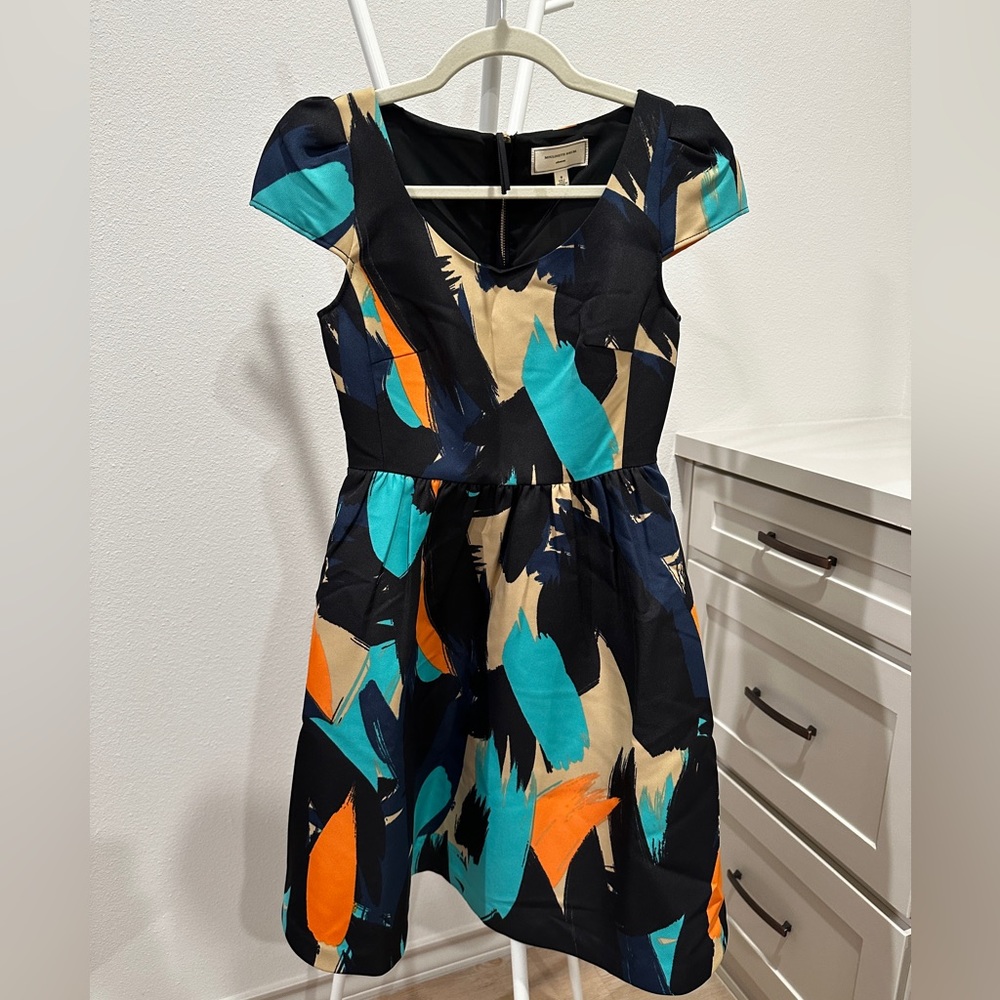 Colorful fit and flare dress from Anthropologie
